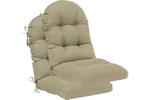 QILLOWAY Indoor/Outdoor High Back Chair Cushion for Adirondack,Spring/Summer Seasonal All Weather Replacement Rocking Chair Cushions. (Set of 2, Beige)