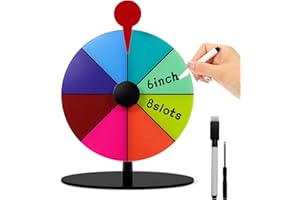 RGQSUN 6Inch Spinning Prize Wheel with Stand and Dry Erase Marker,8Slots Roulette Spinner for Games,Engaging Home Parties,Trade Show,Carnival Events