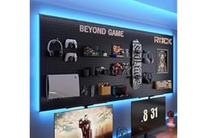 Qustikuri Peg Board with RGB+IC LED Strip Lights,2PCS Metal Pegboard Panels,Heavy Duty Pegboard Gaming Room Wall Organizer wi