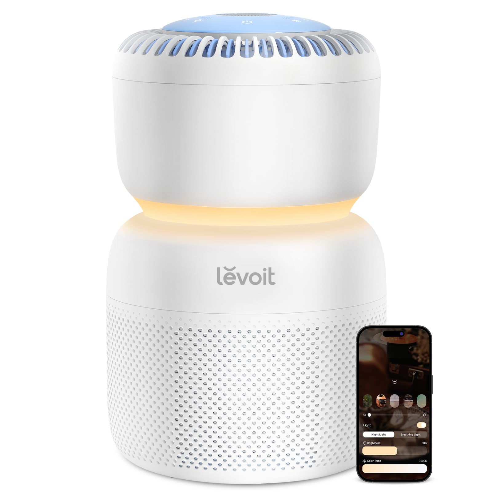 LEVOIT Air Purifier for Home Bedroom with HEPA Filter, White Noise Sound Machine and Blue Light-Free Night Light Support Better Sleep, AHAM VERIFIDE, 5 Air Quality Monitor, Smart WiFi, Sprout Image