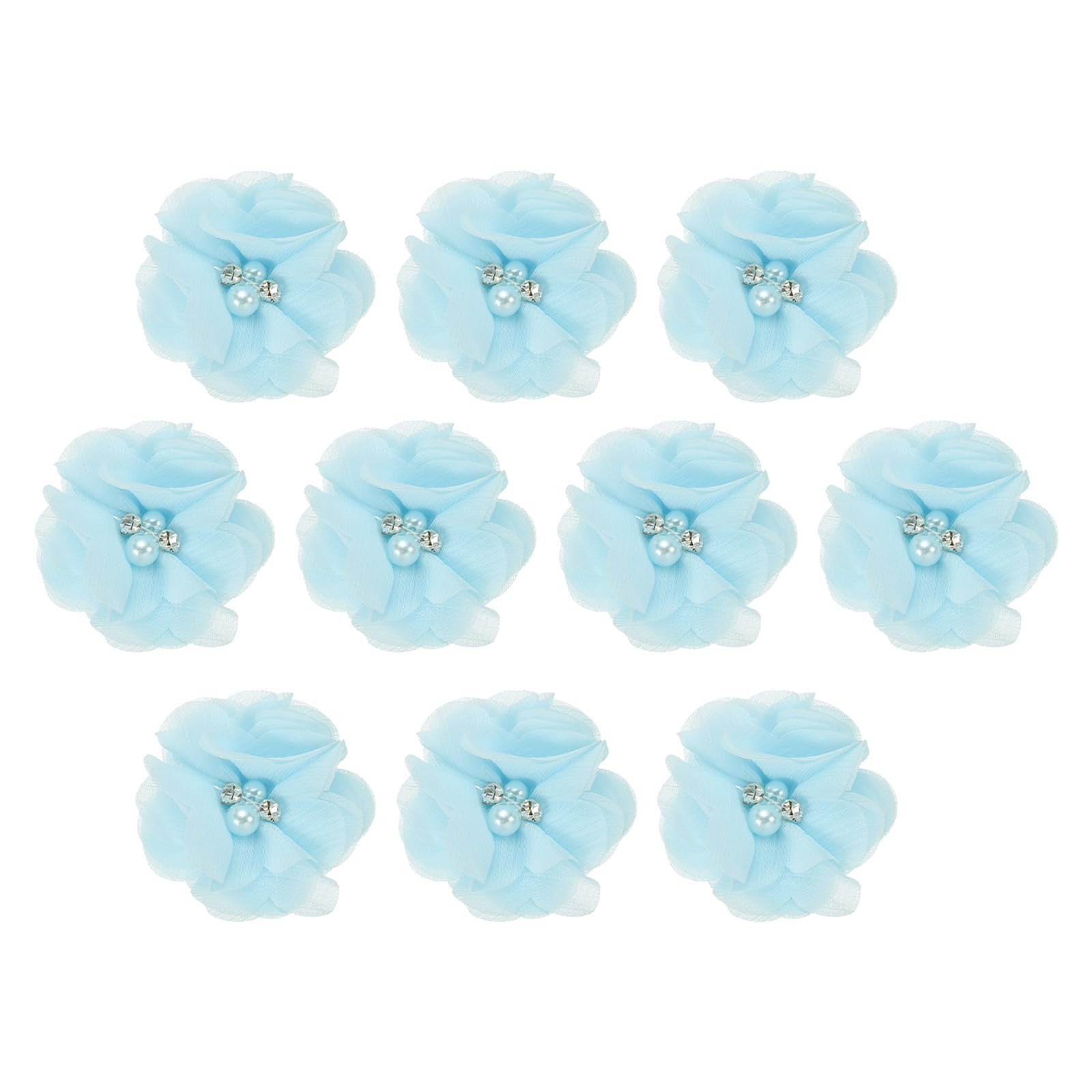 PATIKIL 2" Chiffon Flowers, 10Pcs Fabric Flowers Sewing Appliques Embellishments with Rhinestone Pearl for DIY Crafts Wedding Headbands Party Decoration, Blue