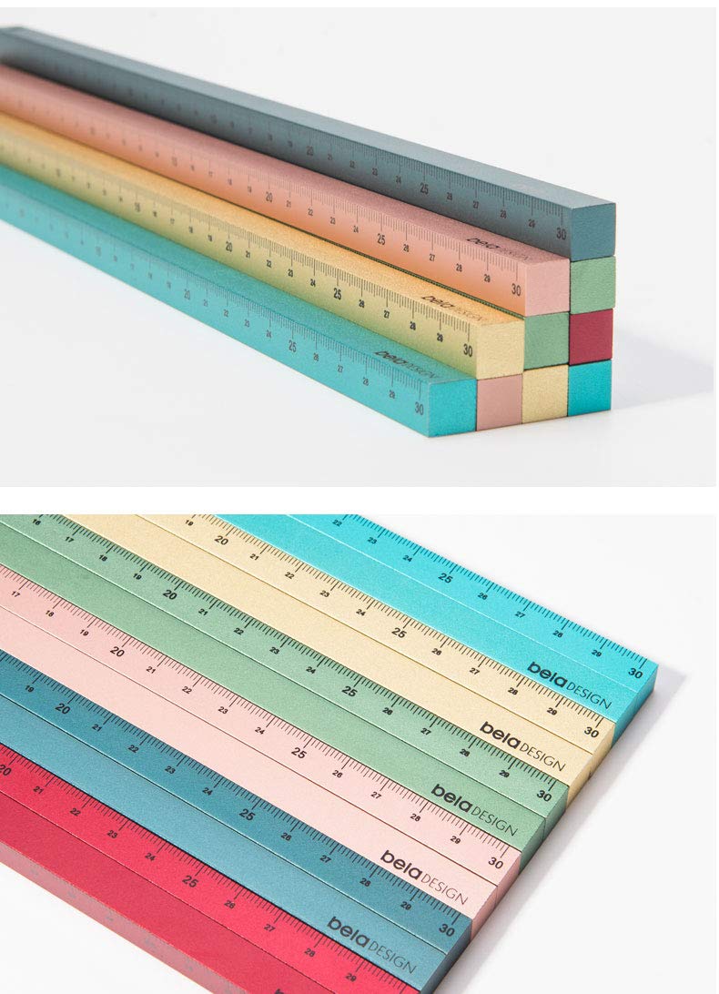 Bela\'s Square Ruler, Aluminum Ruler, Measuring and Drawing Tool, 30 cm Metal Ruler Creative Birthday Gift for Boys, Children and Women (Red)