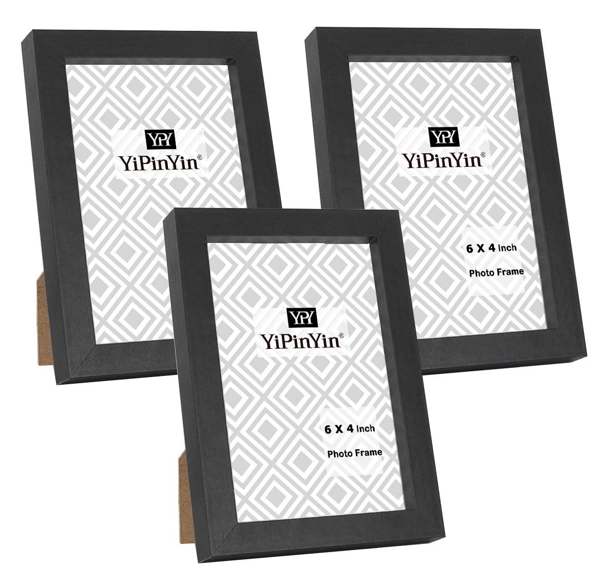 6x4'' Photo Frame Set of 3,Black Boxed Garllery 6x4 Picture Frames 3Pack With Perspex Window for Tabletop or Wallmounted,Oxford Modern Thin 4 x 6'' Picture Frame