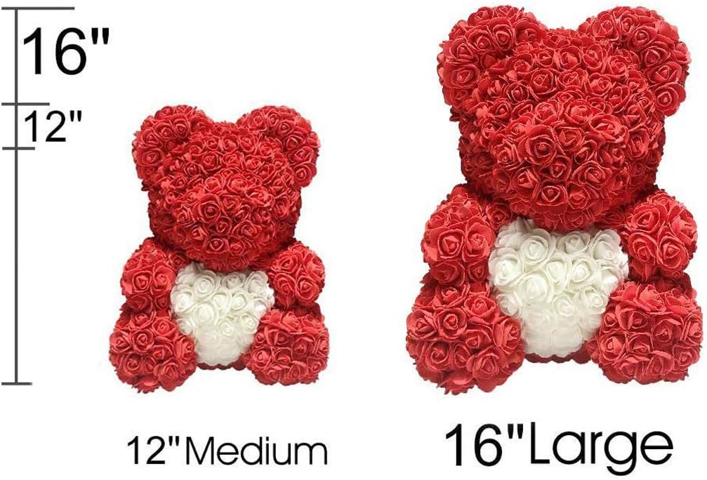 Rose Bear with Heart, Teddy Bear Rose Bear Artificial Rose Bear Forever Rose Everlasting Flower for Anniversary's Birthdays Bridal Showers Mothers,16
