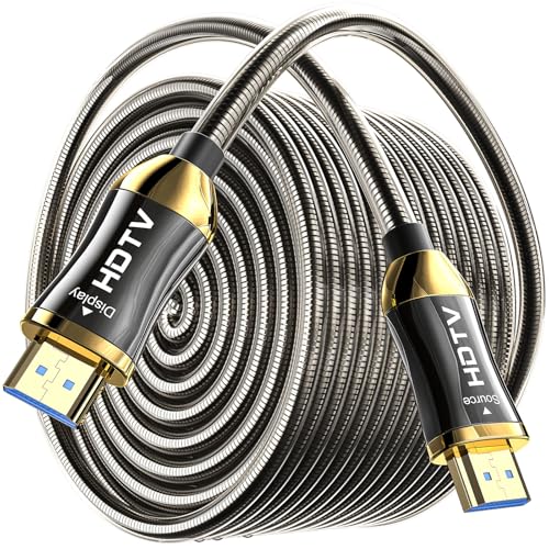 Smicem 8K Hdmi Glasfaserkabel50M,Stahlpanzerung Optisch Hdmi 2.1 Kabel 48Gbps Ultra High Speed,In Wall Cl3 Rated,Aoc 8K@60Hz,4K@120Hz/144Hz Dynamic Hdr Earc Dolby Hdcp2.2 Kompatibel Mit Ps5,Xbox