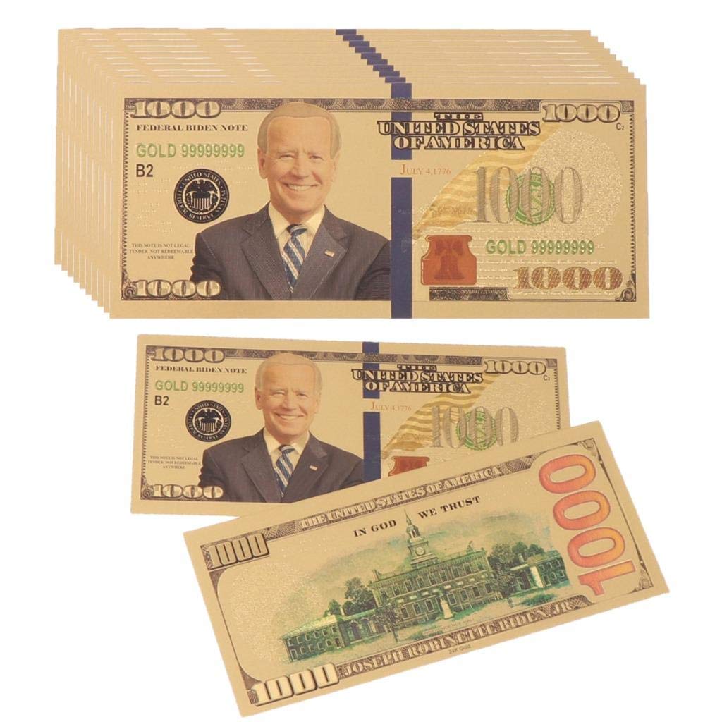 NIU MANG 10 Pieces 1000 Dollar Biden Bill Banknote, American 100 Bills Fake Money Dollar Gold Banknotes for Currency Collectors and Republican
