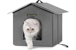 Rest-Eazzzy Outdoor Cat House, Feral Cat House Insulated with Mat and Clip, Weatherproof and Insulated, Cat Beds for Cats Kittens Puppies, Never Blow Away (Grey, S 13" X 13" X 14")