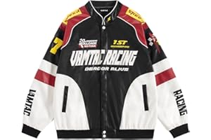 Vamtac Mens Racing Jackets Vintage Leather Bomber Jacket Baseball Racer Varsity Coats Streetwear
