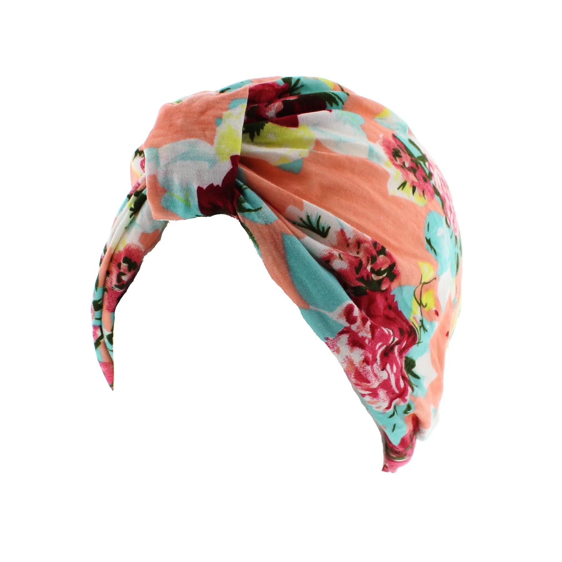 Topkids Accessories Hair Turban Head Wrap, Sleep Cap, Hair Scarf, Hair Towel, Chemo Headwear for Women UK, Head Scarf, Head Towel, Silk Hair Wrap for Sleeping (Floral Print Peach)