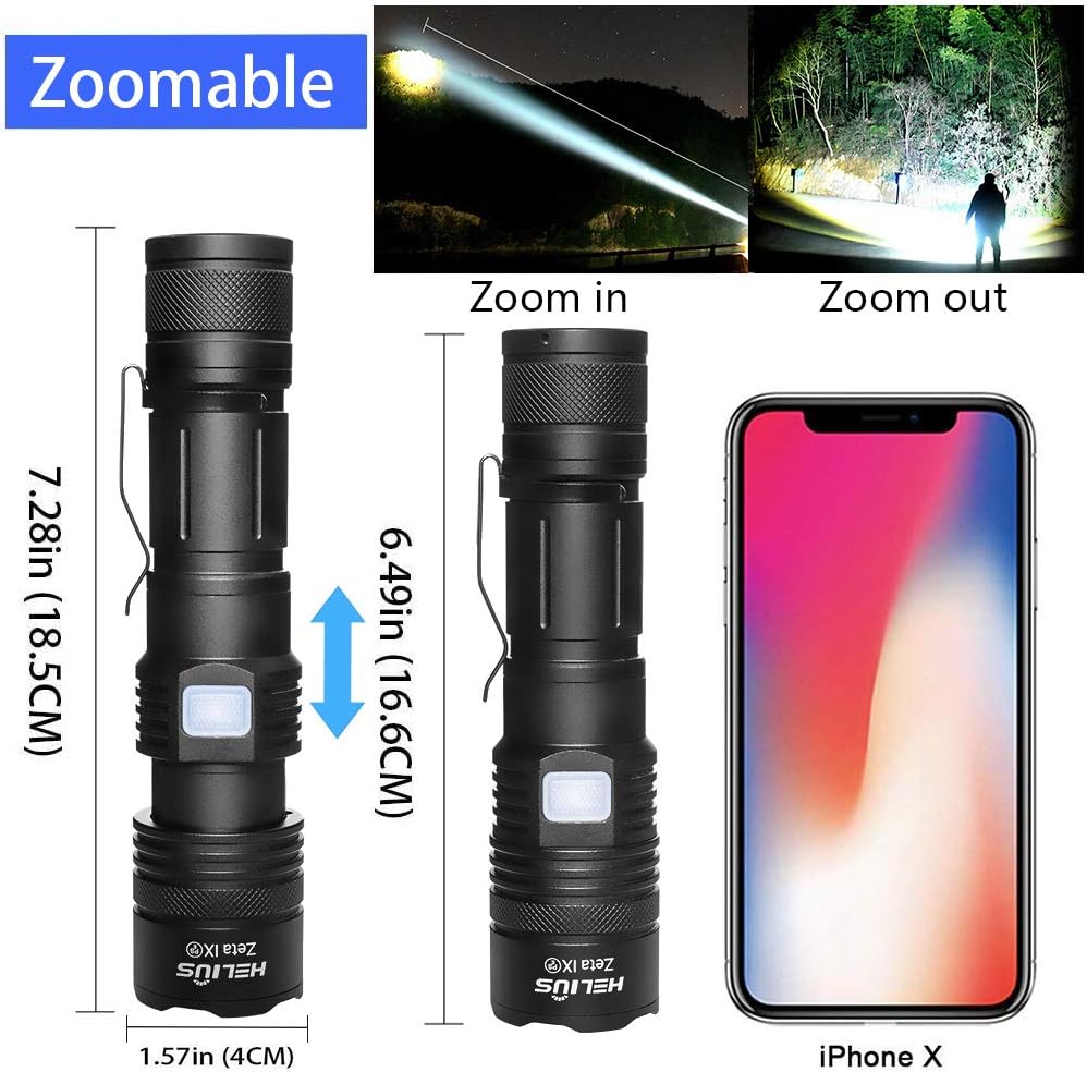 Rechargeable Usb Led Flashlights 2500 High Lumens, Zoomable 5Modes tactical Flash Light, Cree XHP50 Bright Handheld Lights, Powerful Torch, Waterproof, Power Display, 18650 Battery, Camping Outdoor Emergency - - 
