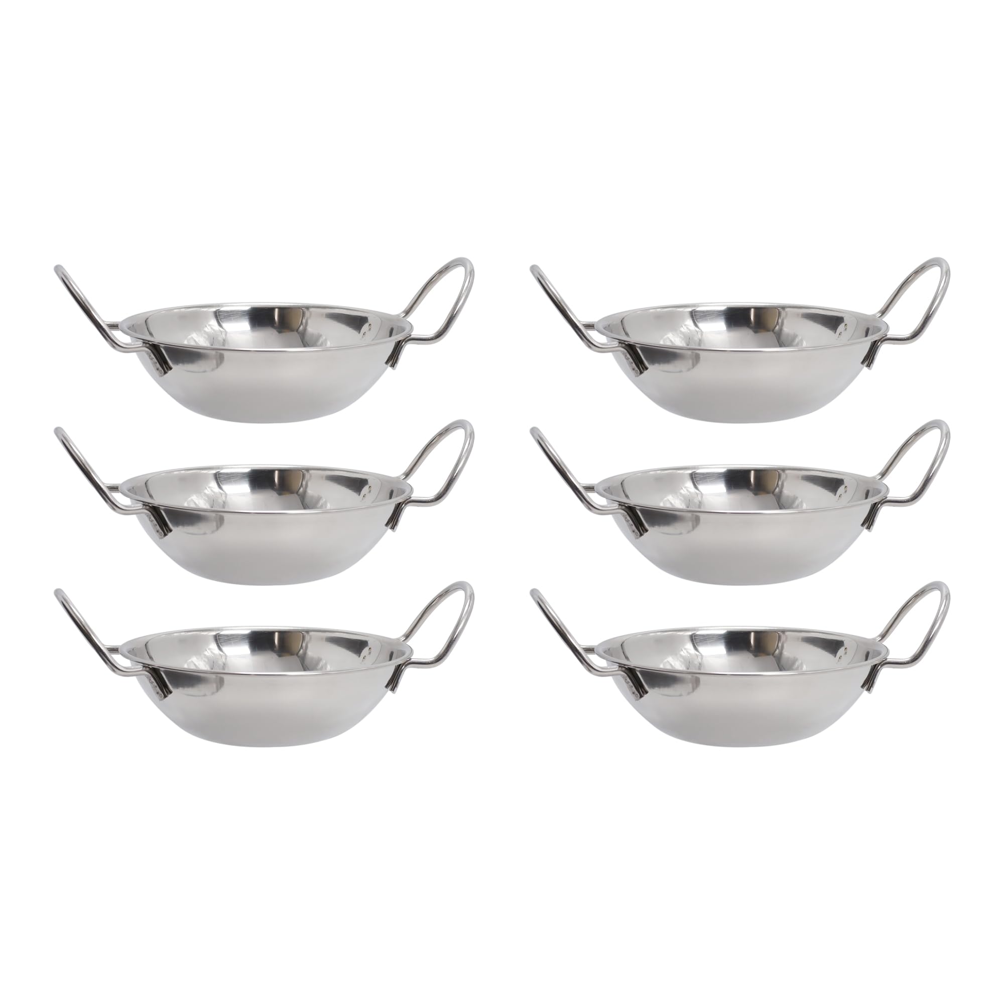Buckingham Serving Balti Dish Pack of 6 Indian Curry Serving Karahi Dishes Stainless Steel Balti Bowl for Home Kitchen & Restaurants 15 Cm