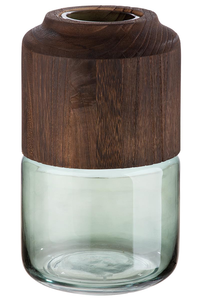 GILDE Decorative Glass Vase – Made of Glass and Wood – Decorative Autumn Living Room Gift for Women – Colours: Brown Green – Height 28 cm