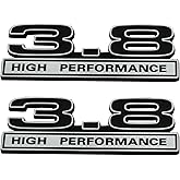 2pcs 3.8 3.8L High Performance Badge V6 Engine Emblems Badge 3D Decals Stickers Cars Trucks (Chrome Black)