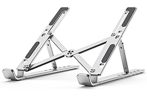 BoYata Laptop Stand, Portable Laptop Holder Computer Stand for Desk, Aluminum Foldable Laptop Riser with 6 Levels Height Adjustment, Compatible with MacBook/HP/Lenovo/Dell, 10-15.6" Laptops (Silver)