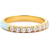 STORYJEWELLERY Enamel Ring, Wedding Bands for Women, Blue Ring, 18K Gold Plated Cubic Zirconia Rings, Gifts for Her