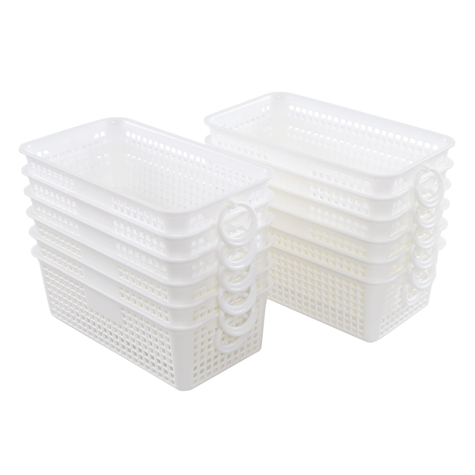 Bblina Mini Plastic Storage Basket, White, Desktop Baskets, Pack of 12