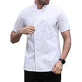Men's Chef Coat Uniform Short Sleeve Cook Jacket Restaurant Kitchen Work Clothes