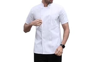 YJFZYYJJ Men's Chef Coat Uniform Short Sleeve Cook Jacket Restaurant Kitchen Work Clothes