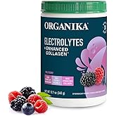 Organikа Electrolytes with Enhanced Collagen Powder for Women & Men - 13 oz - Wild Berry-Flavored Effervescent Electrolyte & Collagen Drink Mix - Deep Hydration, Mobility, Skin, Hair, & Nails