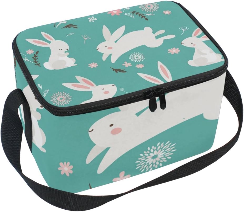 FORMRS Bunny Insulated rabbit Lunch Box Blue Lunch Bag Portable Tote Bag Cooler Bag for Outdoor Travel Picnic School Office