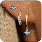 FROLOVER 3 Pairs Gold Hoop Earrings Set for Women, Hypoallergenic 14K Gold Plated Huggie Earrings Stacks for Multiple Piercing Dainty Stud Earring Cartilage Birthstone Earring Women Jewelry Gift