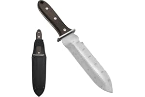 LYHLYA Professional Hori Hori Garden Knife, 7" Stainless Steel Blade with Protective Coating Full-Tang Wood Handle with Oxford Sheath for Weeding, Digging, Cutting and Planting