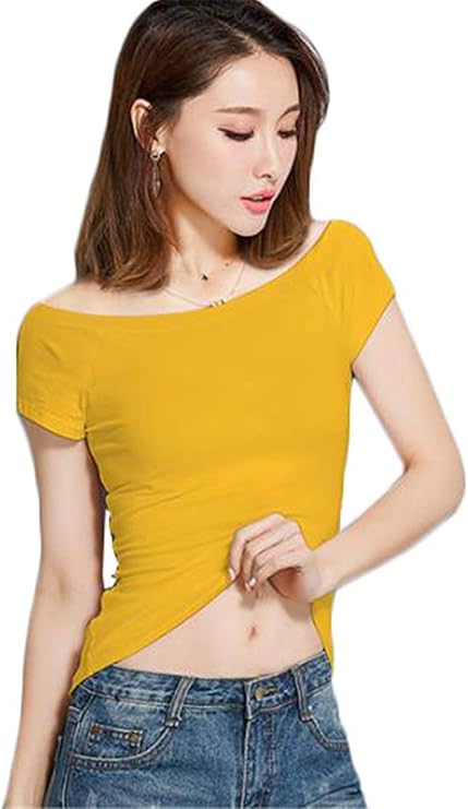 トナリ レディース タイトtシャツ 半袖 ボートネック Tシャツ 肩出し 半袖tシャツ 無地 シンプル フィット ボトム トップス セクシー 夏服 ファッション Tシャツ カットソー 通販 Amazon