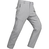 YSENTO Men's Insulated Snow Ski Pants Waterproof Winter Fleece Lined Softshell Hiking Cargo Pants Zipper Pockets Light Grey 34