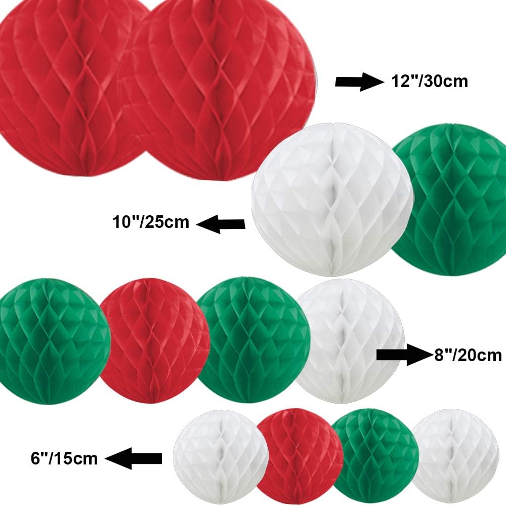 Time to Sparkle 12 Pack Tissue Paper Honeycomb Balls, Poms Birthday Baby Shower Wedding Decorations (Christmas) - Image 3