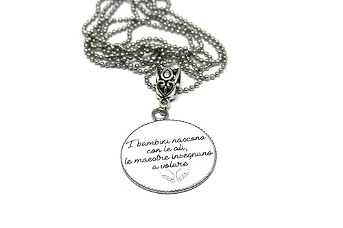 Collana Con Ciondolo Con Frase I Bambini Nascono Con Le Ali Le Maestre Insegnano A Volare Regalo Maestre Regalo Maestra Idea Regalo Maestre Amazon It Handmade