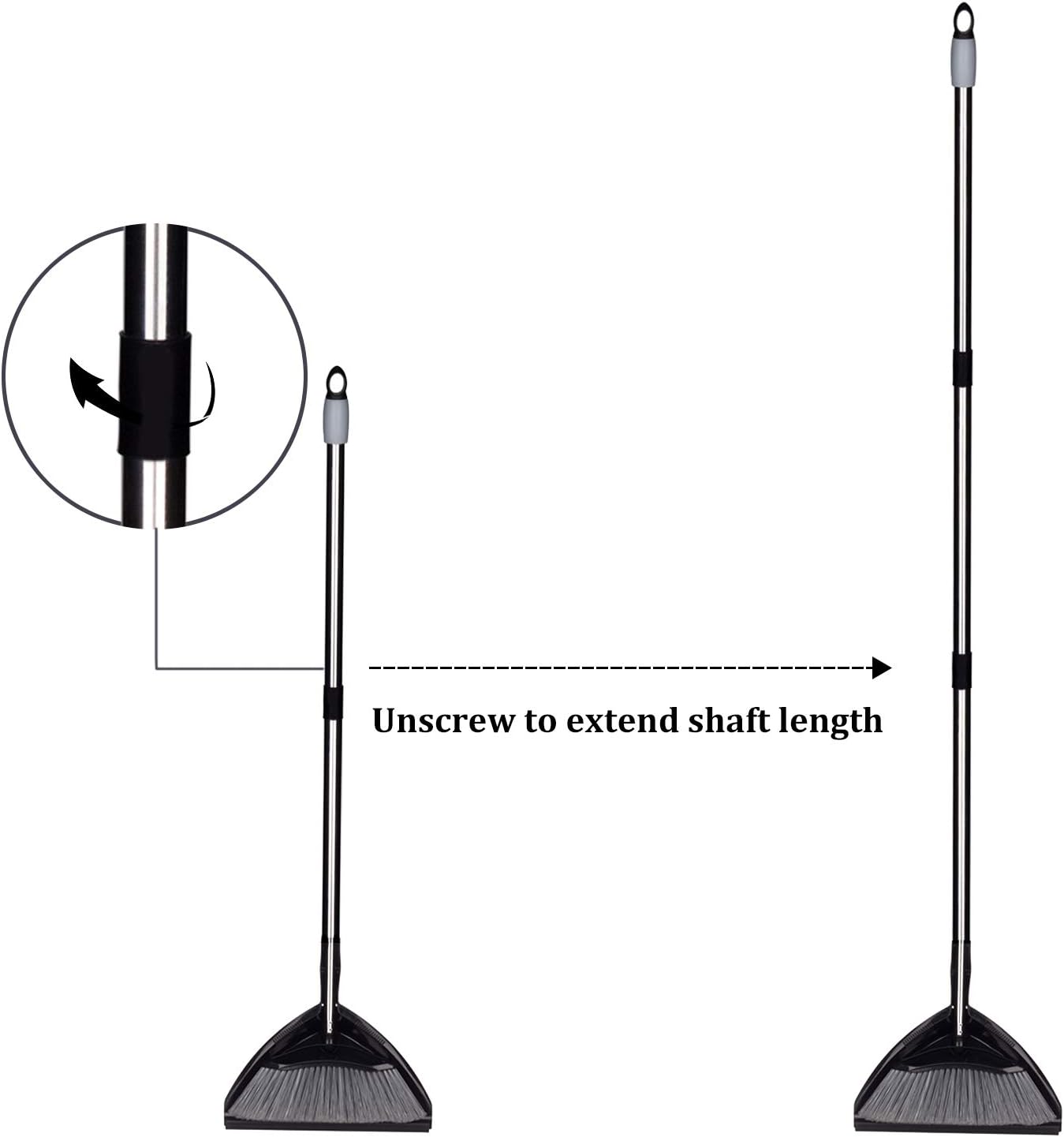 Jiaxin Angle Broom and Dustpan Set, Broom with 43” Long Adjustable Handle, Handy Clip-on Dustpan, Easy Sweeping for Home Kitchen Office Floor, 2 Pack: Home & Kitchen