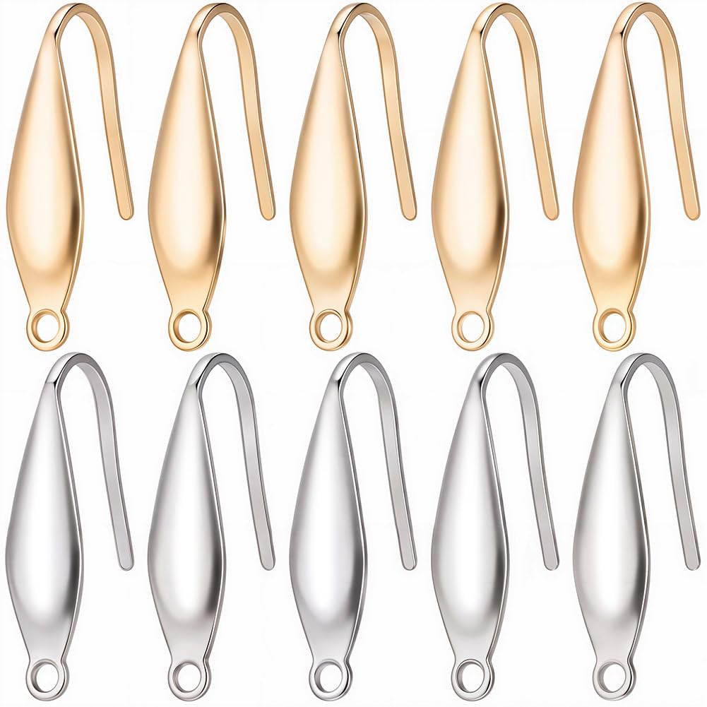SUNNYCLUE 1 Box 80Pcs Real 18K Gold Plated Earring Hooks Stainless Steel Ear Wires Fish Hooks Earring Findings Earring Hook with Loops Wide French Earring Hooks for Jewellery Making Supplies Women