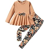 GOLLUNER Kids Toddler Girls Clothing Set Long Sleeve Top With Bowknot +Floral Print Pants 2 Pcs Fall Outfits Set