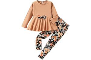 GOLLUNER Kids Toddler Girls Clothing Set Long Sleeve Top With Bowknot ＋Floral Print Pants 2 Pcs Fall Outfits Set