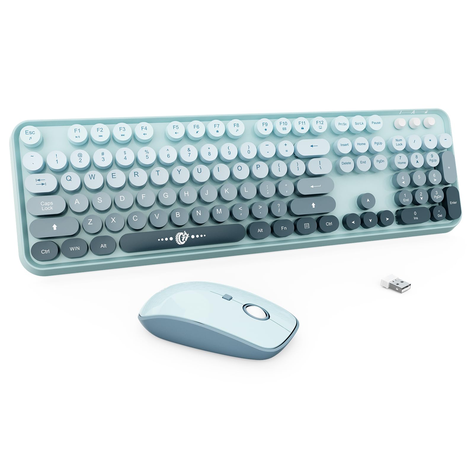Photo 1 of **ONLY KEYBOARD/NO BOX****Wireless Keyboard and Mouse Combo Cute Colorful Keyboard and Mouse, Retro Typewriter Keyboard with 2.4GHz Plug & Play, for Windows 11/10/7, Laptop, PC (Blue)