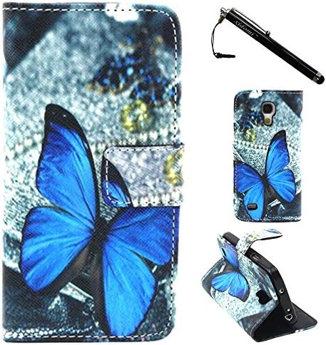 S4 Mini Case,Galaxy S4 Mini Case,Blue Butterfly Superior PU Leather Flip Wallet Protective Skin Case with Magnetic Clasp for Samsung Galaxy S4 Mini i9190(Built-in Credit Card/ID Card Slot)