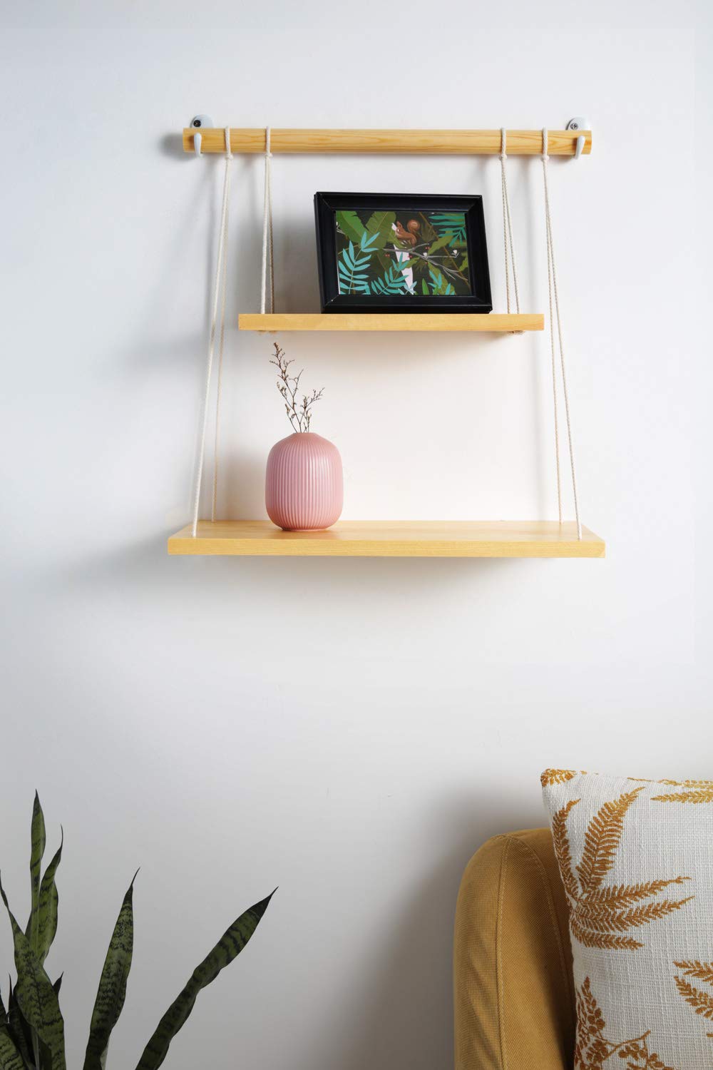 Mkono Wall Hanging Shelf Wood Floating Shelves Storage Display Swing