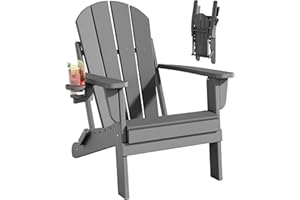 Adiromoti Folding Adirondack Chairs, All-Weather Resistant HDPE Patio Firepit Chairs, Sturdy Outside Chairs with Cup Holder, 