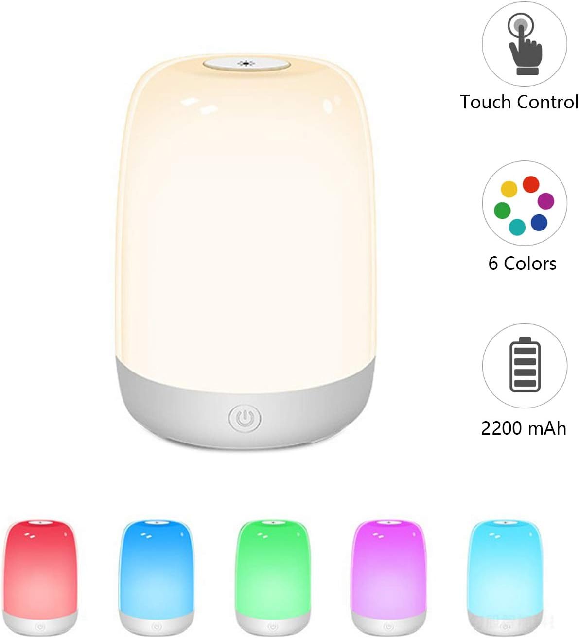 Touch Night Light for Kids, Dimmable Bedside Lamp Rechargeable Nursery Lamp Warm White RGB Color Changing, 72 Hours Runtime for Bedrooms Living Rooms Breastfeeding Sleeping, Best Gift for Kids, Teens