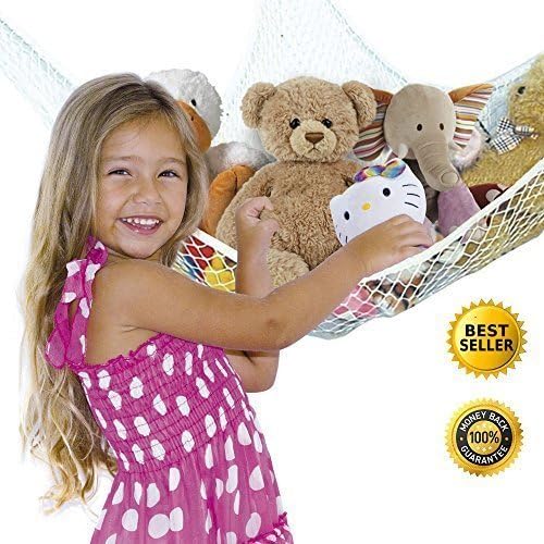 Toy Organizer Net Hammock for Stuffed Animals Jumbo- Storage Mesh Solution White- Hardware Included