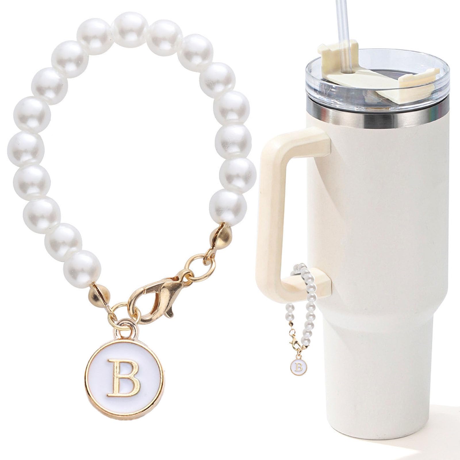 Photo 1 of LUHOHI Letter Charm for Stanley Cup?Pearl Chain Accessories Stanley Cup Initial Charms for Handle Stuff Decor Water Bottle Jewelry Tumbler Cute Simple Modern Personalized Name ID Decorations (B)