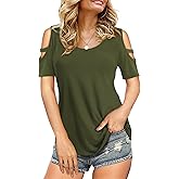 Florboom Womens Cold Shoulder Top Summer Basic T Shirts 3/4 Sleeve Casual Blouse Tshirts