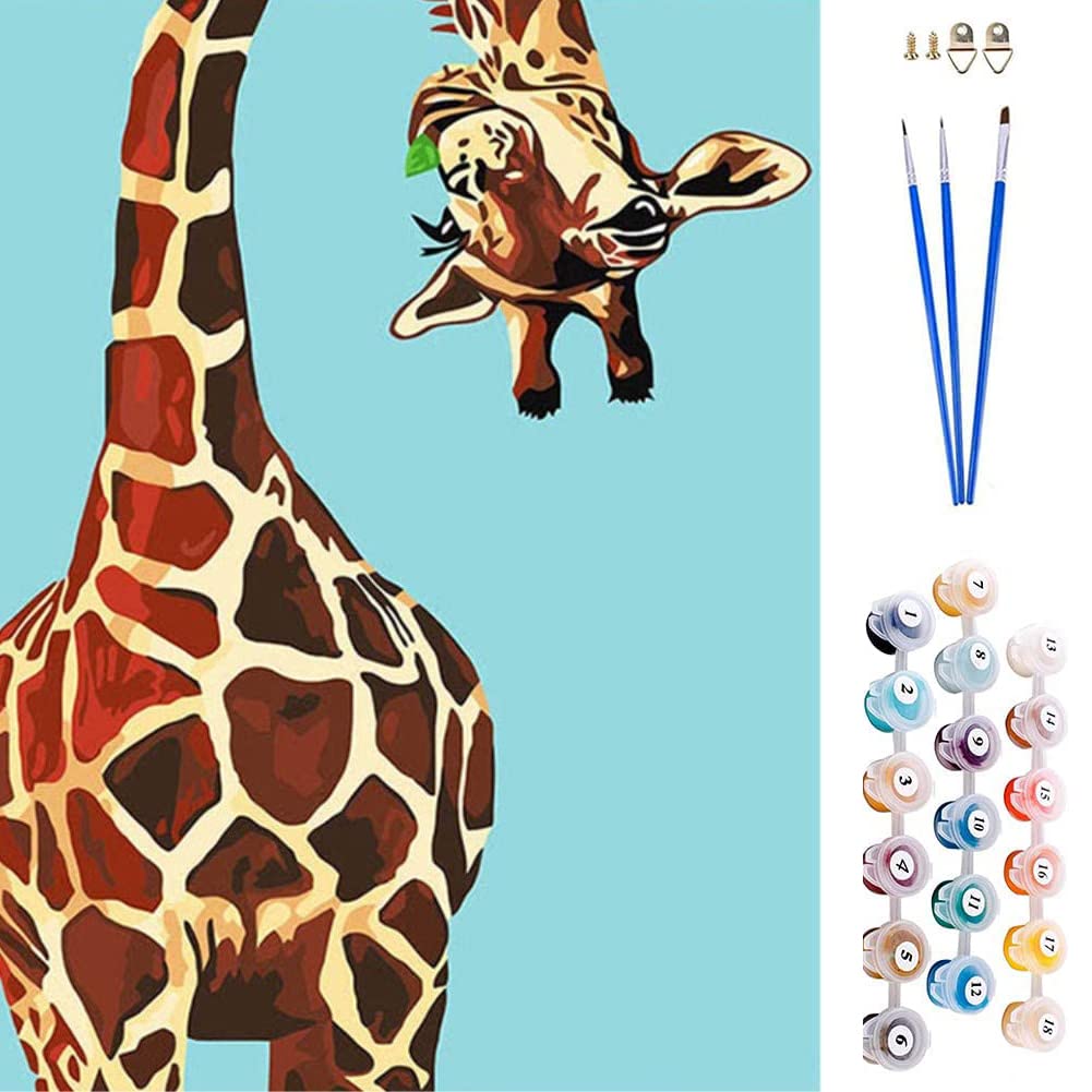 ABEUTY DIY Fabric Decorating Kits, Paint by Numbers Giraffe Animal 16x20 inches Number Painting Wall Art (Outstretched Giraffe, No Frame)