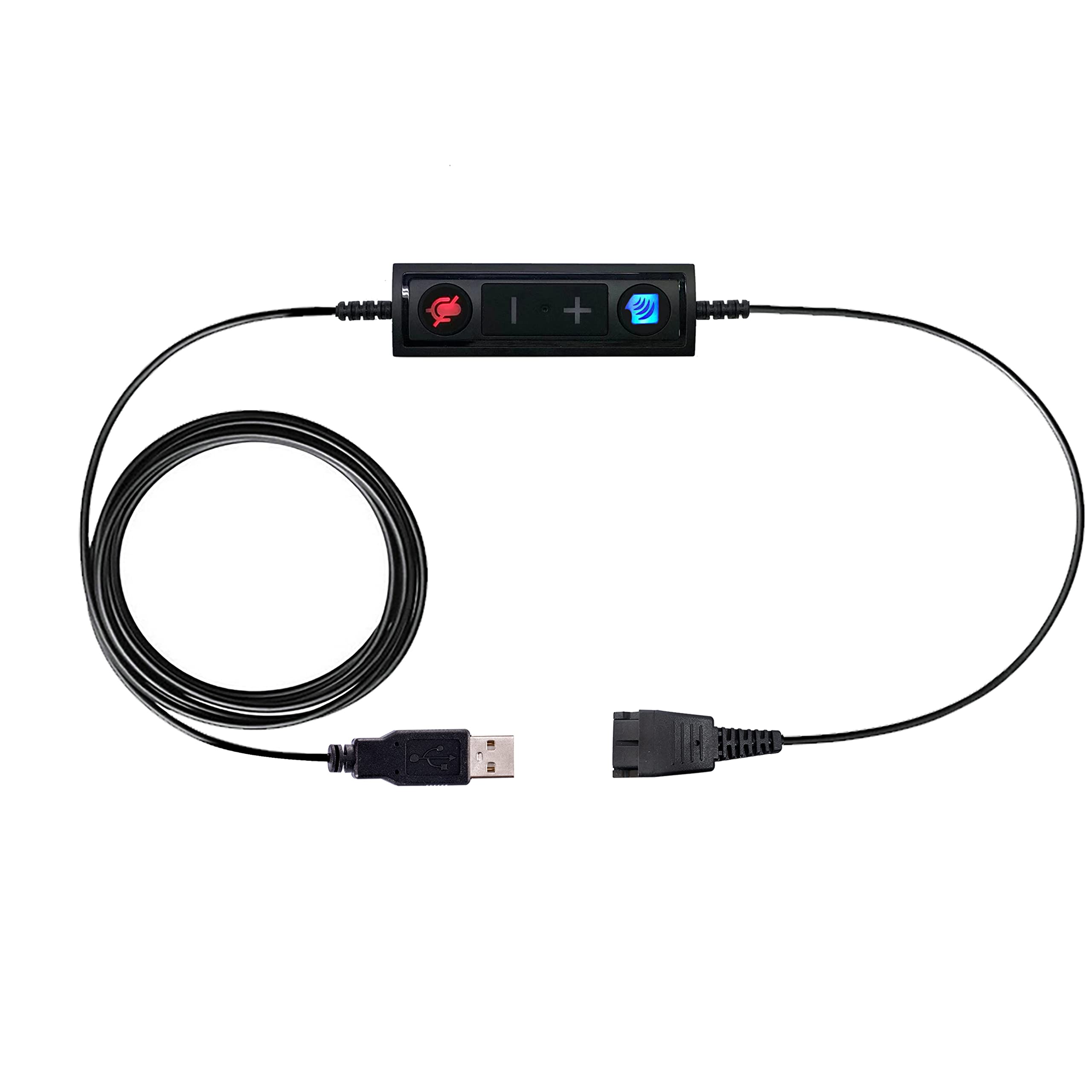 Jabra Compatible USB Adapter Cable With Volume Control And Mute Functionality (Connects With ANY Jabra Wired Quick Disconnect Headset) and Connects Into A PC, Laptop or Softphone.