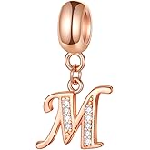 EMOSTAR Letter Charms Initial A-Z Alphabet Beads, Rose Gold 925 Sterling Silver Dangle CZ Birthstone Pendant, Gifts for European Charm Bracelet/Mothers Day/Birthday