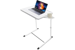 Bblife Adjustable TV Tray Foldable Table - TV Dinner Tray on Bed & Sofa, Comfortable and More Steady Folding Table with 6 Height & 3 Tilt Angle Adjustments (White)