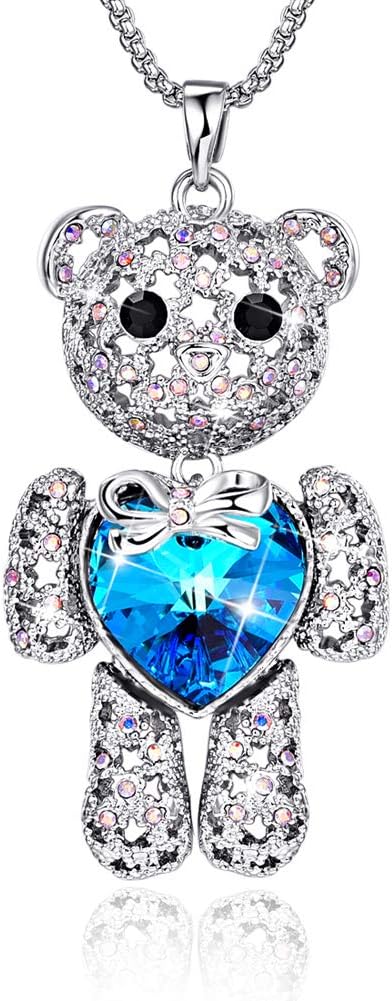 Bonlavie Women's Necklace 18K White Gold Plated Cute Love Heart Bear Pendant with Austrian Crystal