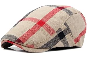 Gudessly Mens Adjustable Colorful Striped Plaid Ivy Newsboy Cabbie Gatsby Golf Cap Flat Cotton Hat Thin Cap