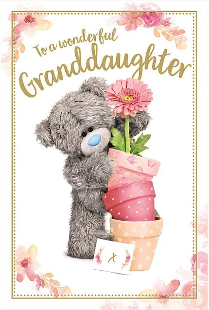 Granddaughter Me To You Bear Tatty Teddy Carte Blanche PhotoFinish Birthday Card, beige|brown|red|yellow, 6 x 9 inch