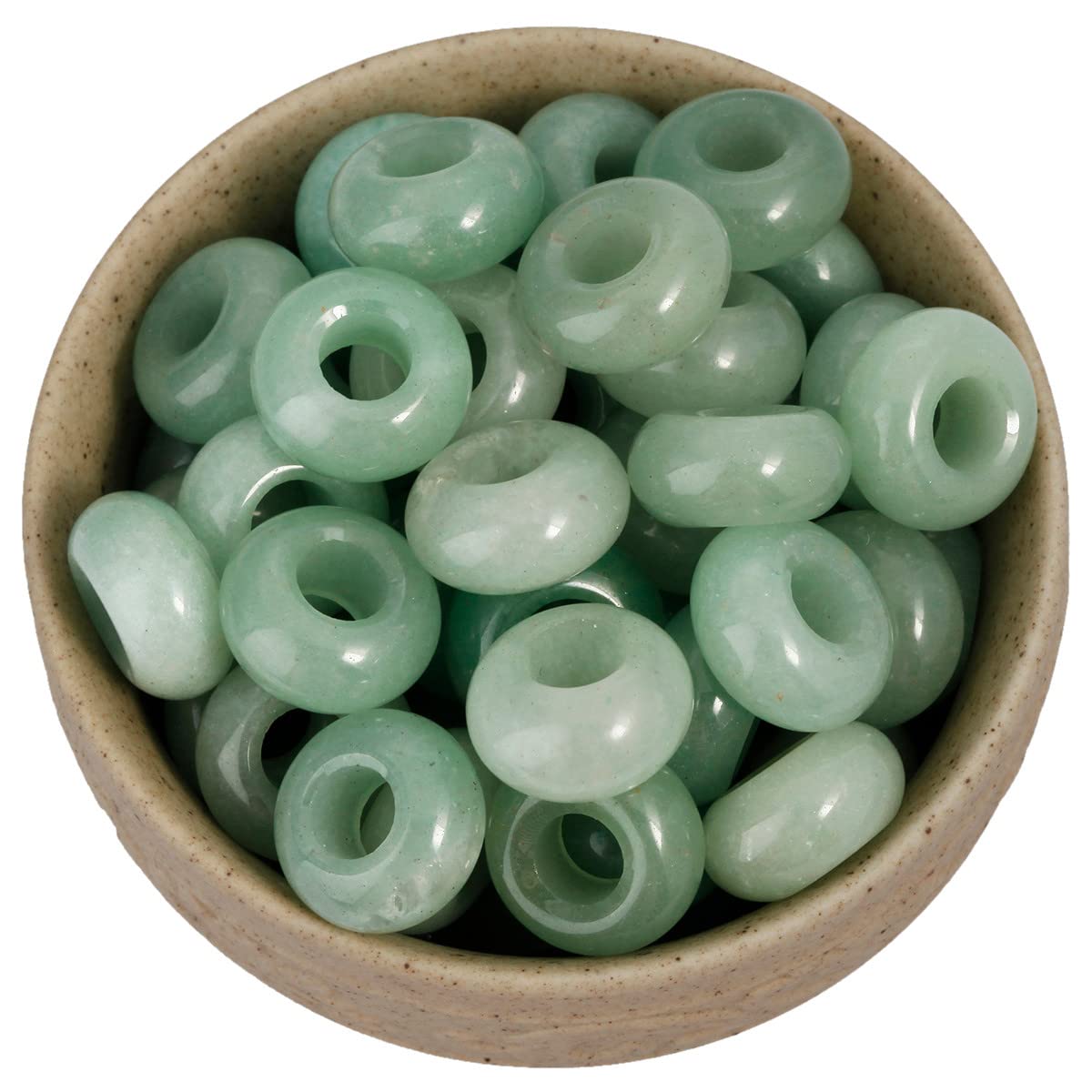 Nupuyai Green Aventurine Large Hole Stone Rondelle Loose Charms fits Bracelet, European Crystal Stone Beads for Jewellery Making Set of 30